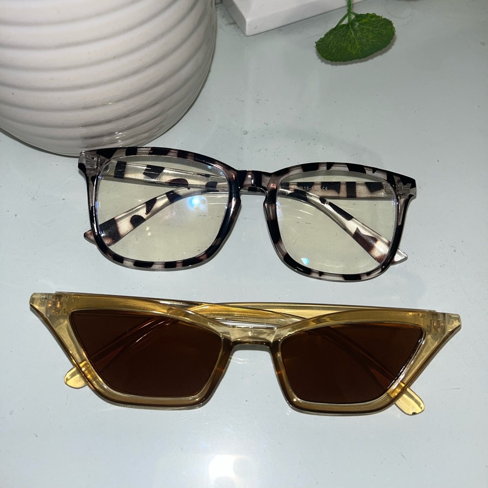 Shein sunglasses and Amazon blue light glasses bundle
